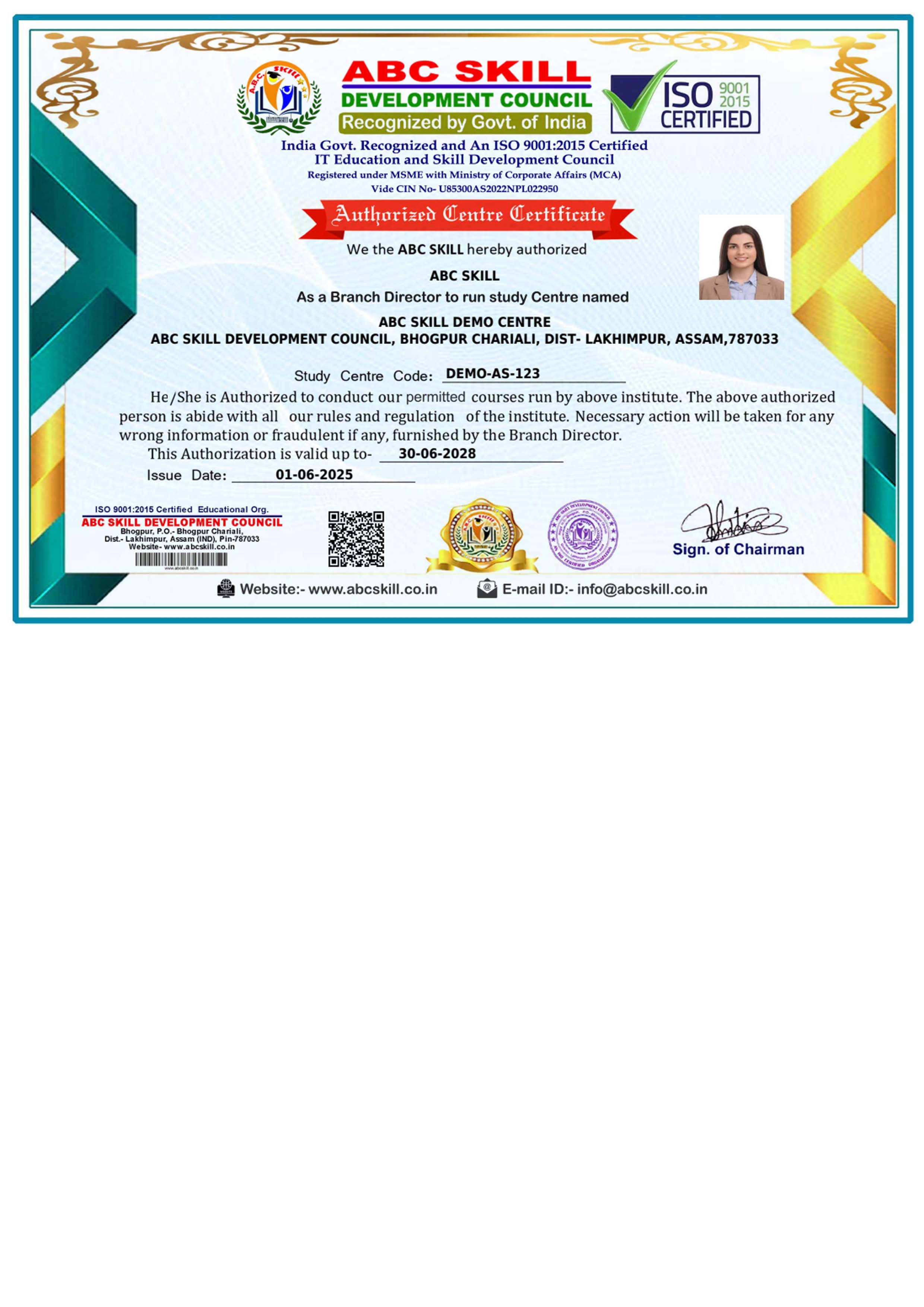 CENTRE AUTHORIZED CER